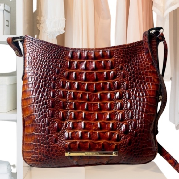 Brahmin Jody Leather Crossbody Crocodile Embossed Pecan Melbourne - Picture 1 of 16